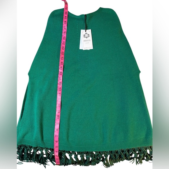 PINOTTI NWT Green Cashmere Wool Blend Green Poncho/Cape with Leather Fringe - Picture 12 of 12